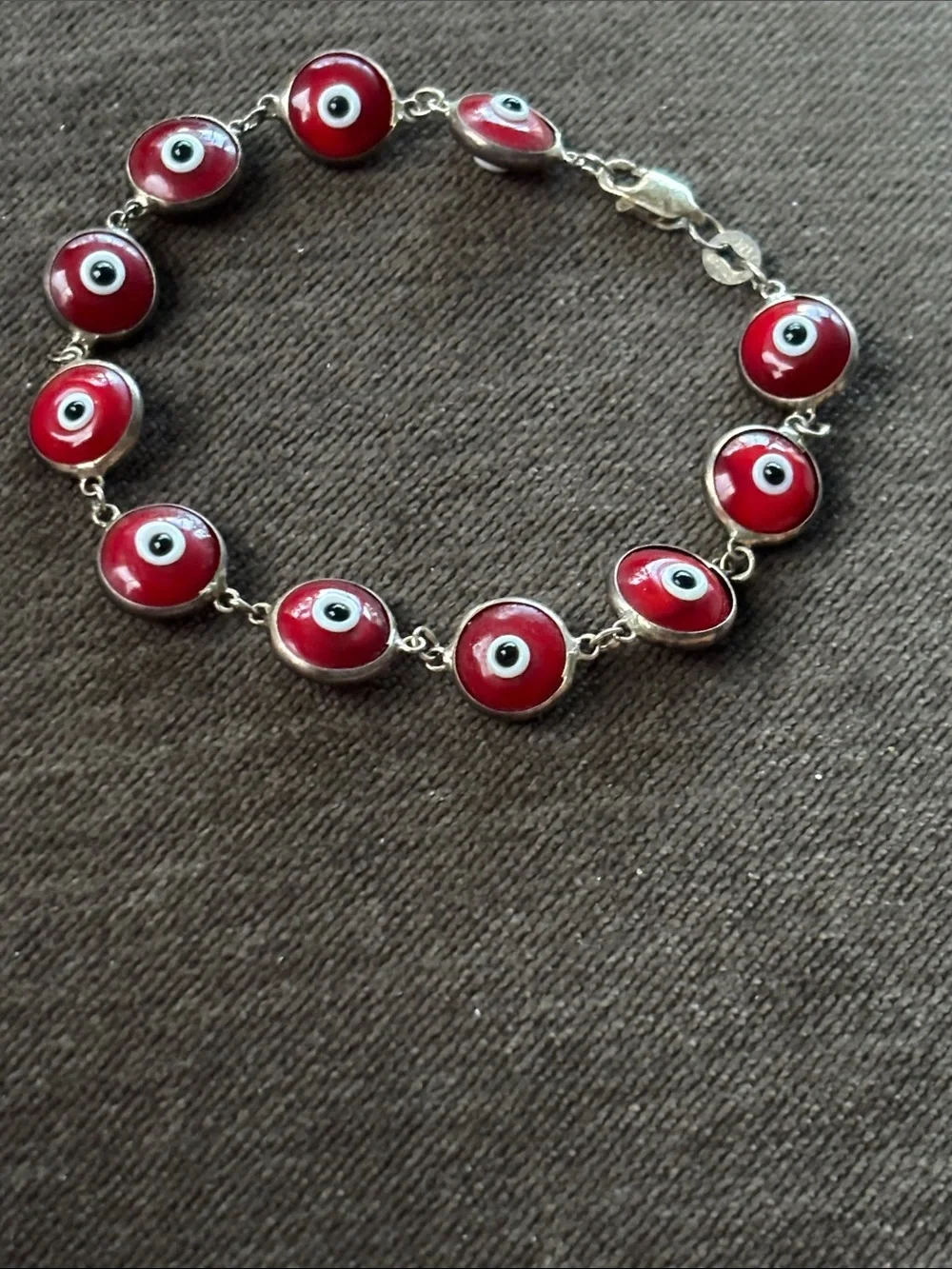.925 Sterling Silver EVIL EYE BRACELET 8” Red Black White. Ward off bad mojo